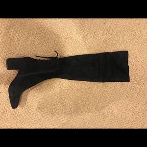 Over the knee felt black boots w/ ties on the back